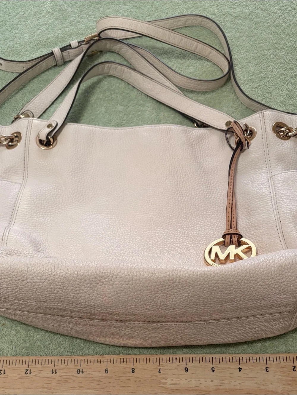 Michael Kors Ivory Pebbled Leather Shoulder Tote with Gold Hardware